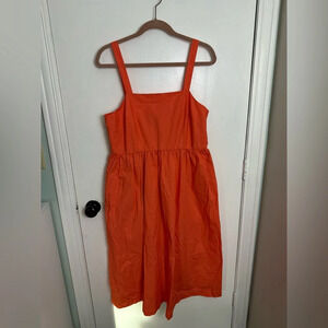 Coral Pink Women Sundress Dress L Pleated Ruffle Sleeveless Square Neck #1469